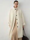 Wool-Cashmere Silk Blend Stand Collar Fuzzy Long Coat