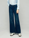 Heart-Detail High-Waist Fringe-Hem Wide-Leg Jeans