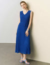 V-Neck Pleated Sleeveless Midi Dress