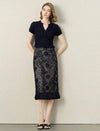 Lace Sequined Pencil Midi Skirt
