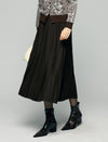 Wool Blend High-Waist Pleated A-Line Midi Skirt