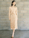 Floral Sequin Lace High-Waist Back-Slit Midi Skirt