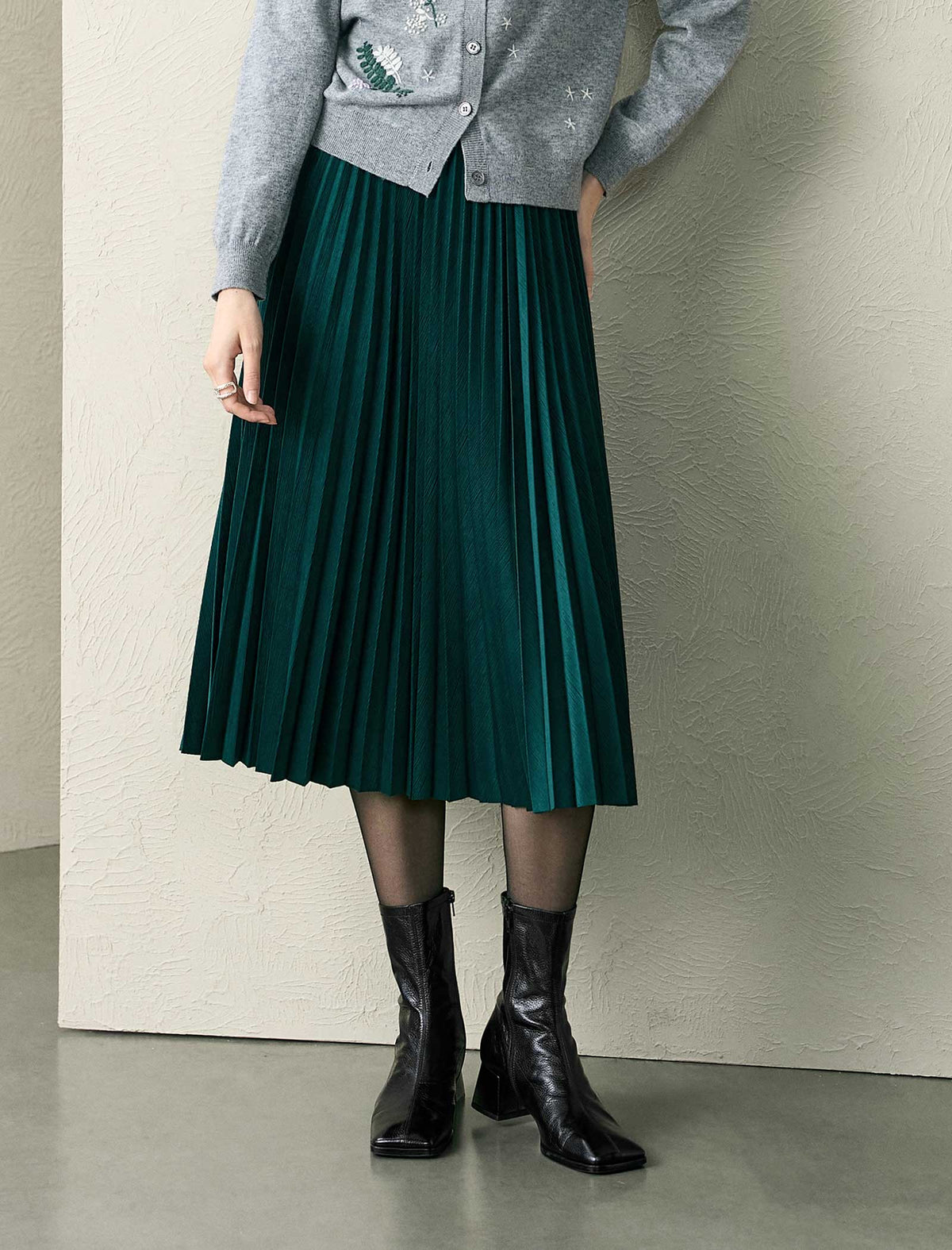 A-Line Pleated Midi Skirt