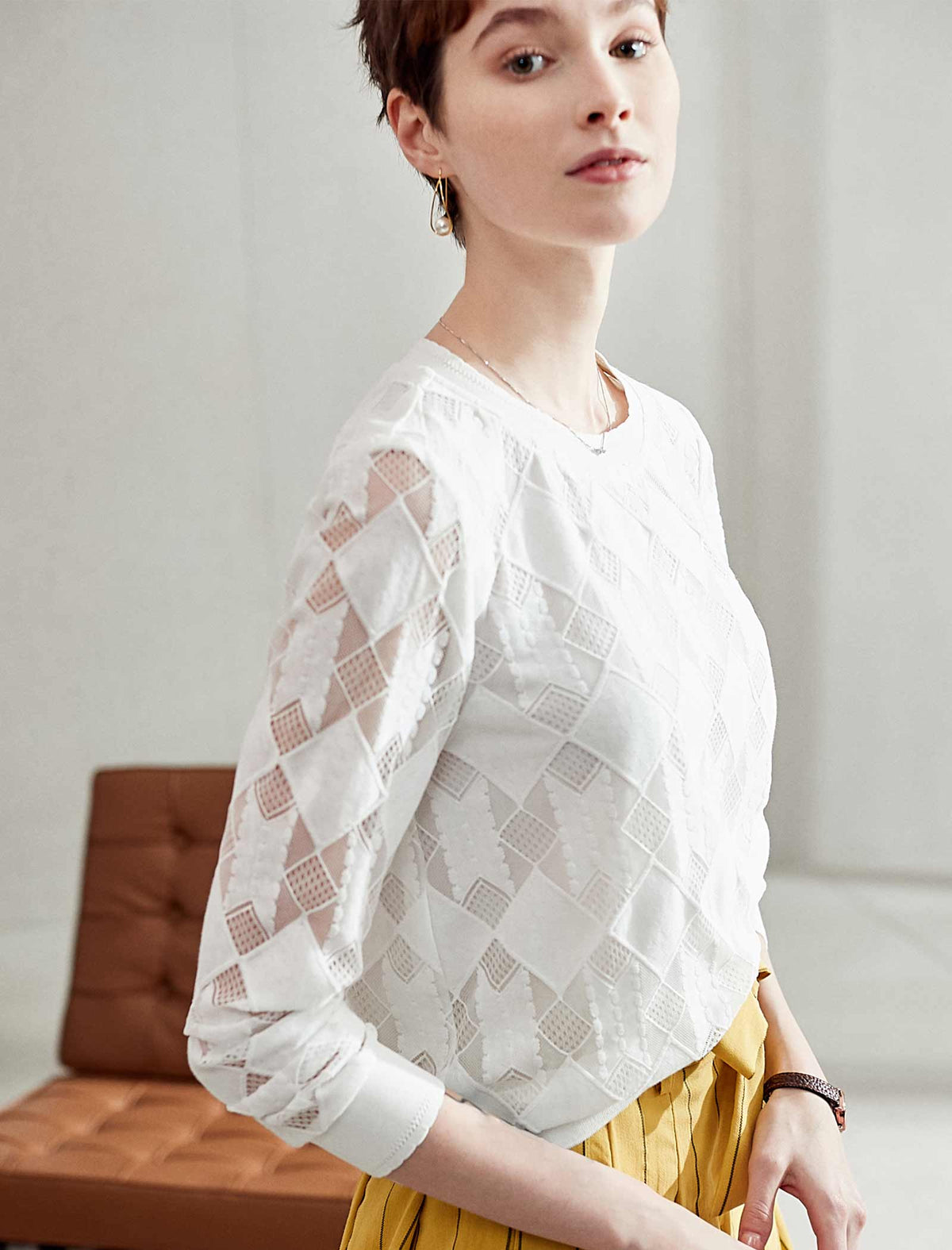 Lace Crew Neck Long Sleeve Top