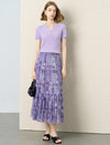 Purple Paisley Print Tiered Midi Skirt