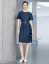Belted Short Sleeve Denim Sheath Mini Dress