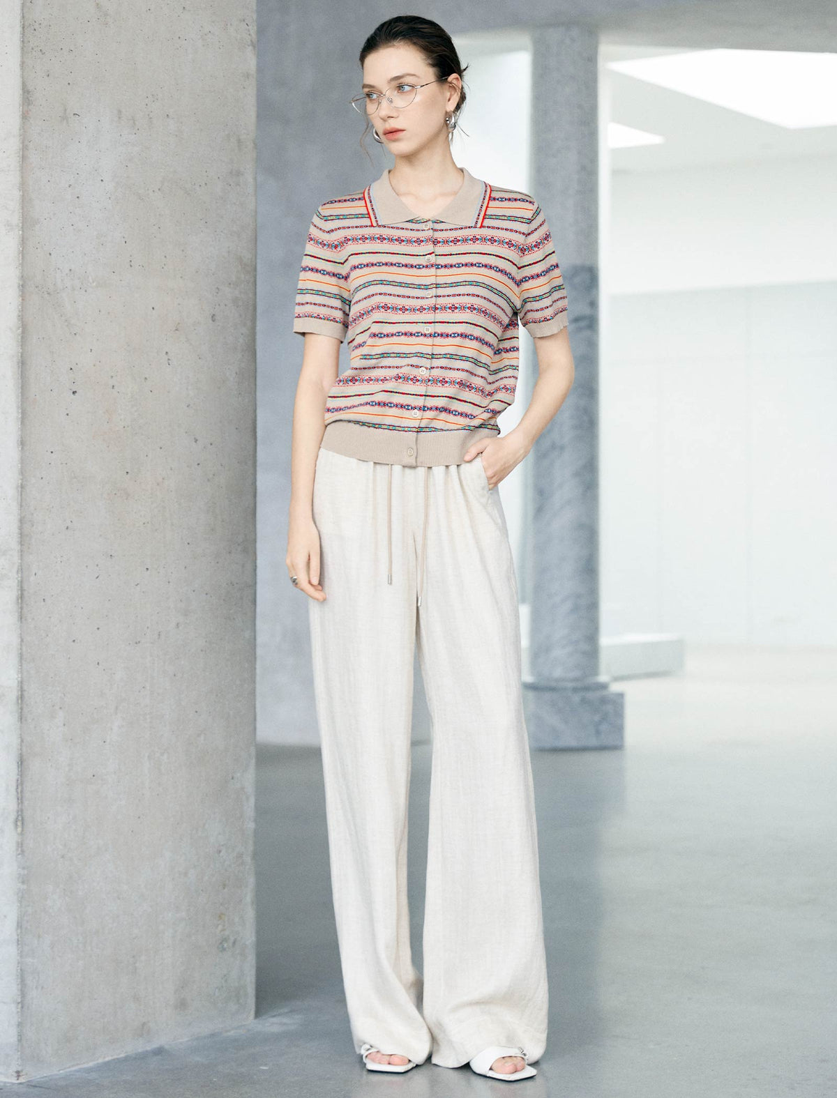 Linen Wide-Leg Drawstring Pants
