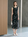 Black Floral Sleeveless Midi Dress