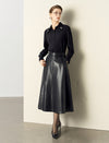 A-Line PU Leather Midi Skirt