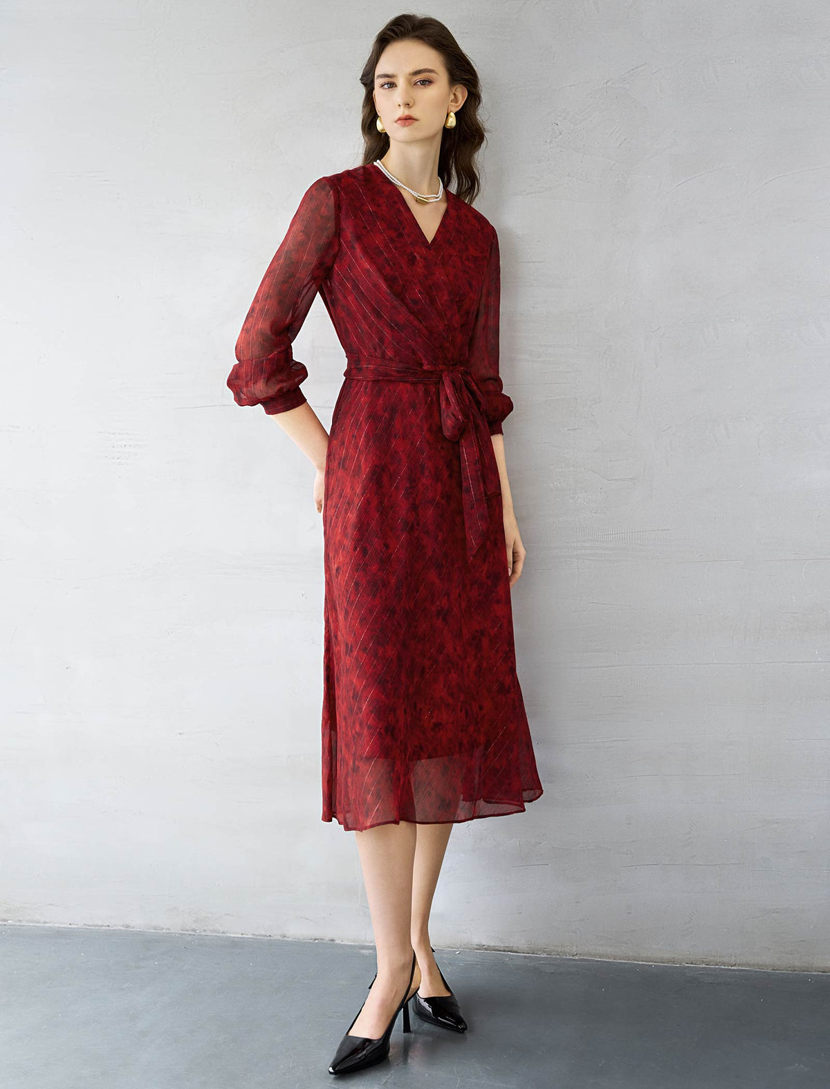 Ruby Red Metallic Stripe Midi Dress