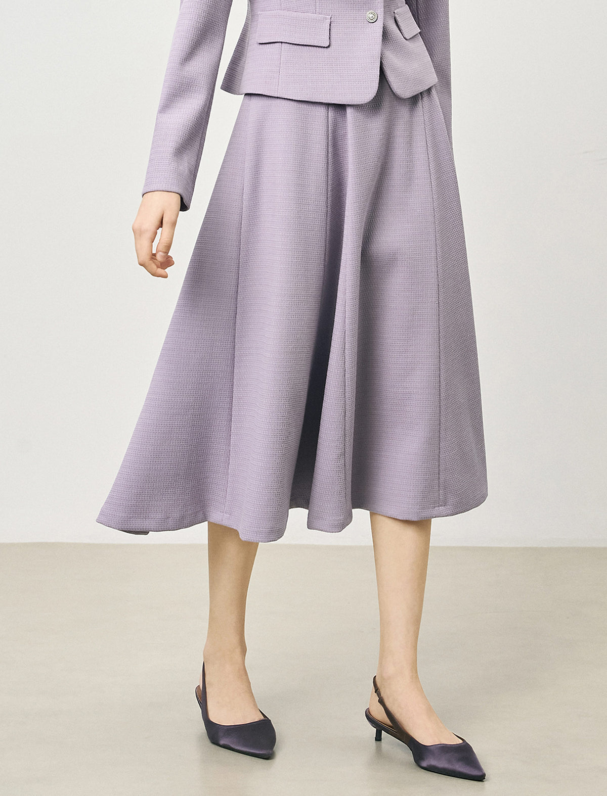Purple Pleated A-Line Midi Skirt