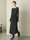 Velvet Waist-Defining Long-Sleeve Dress
