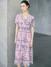 Pink Multi-Color Plaid Short Sleeve Midi Dress