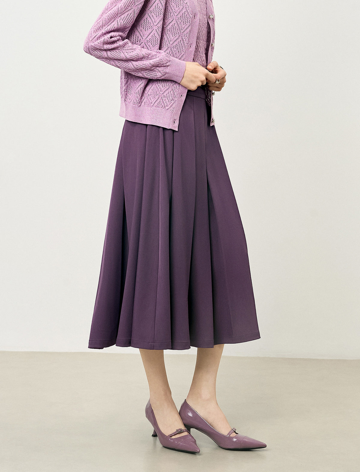 Purple Pleated Midi Skirt