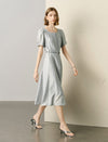 Tencel Square Neck Puff Sleeve Midi Dress