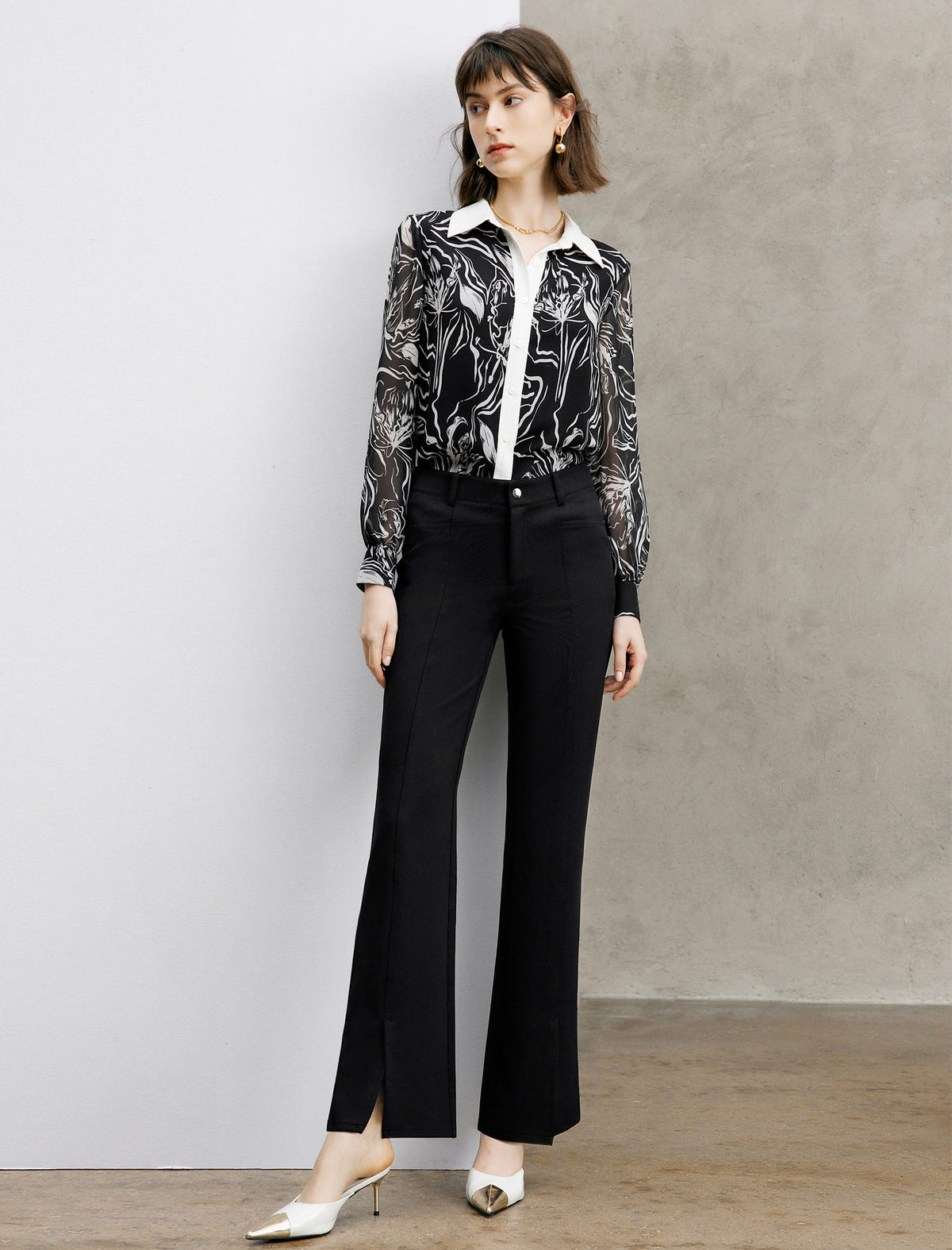 High‑Waist Slit‑Hem Micro‑Flare Trousers