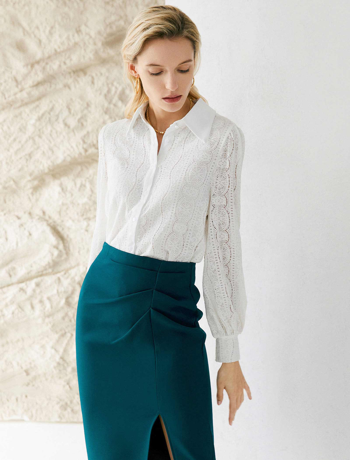 White Lace Collared Blouse