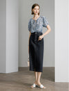 Denim Front Slit Midi Skirt