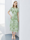 Green Printed V‑Neck Midi Two‑Piece Dress