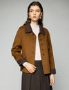 Wool Contrast-Collar Button-Front Cropped Jacket