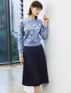Floral Print Crew Neck Long Sleeve Knit Sweater