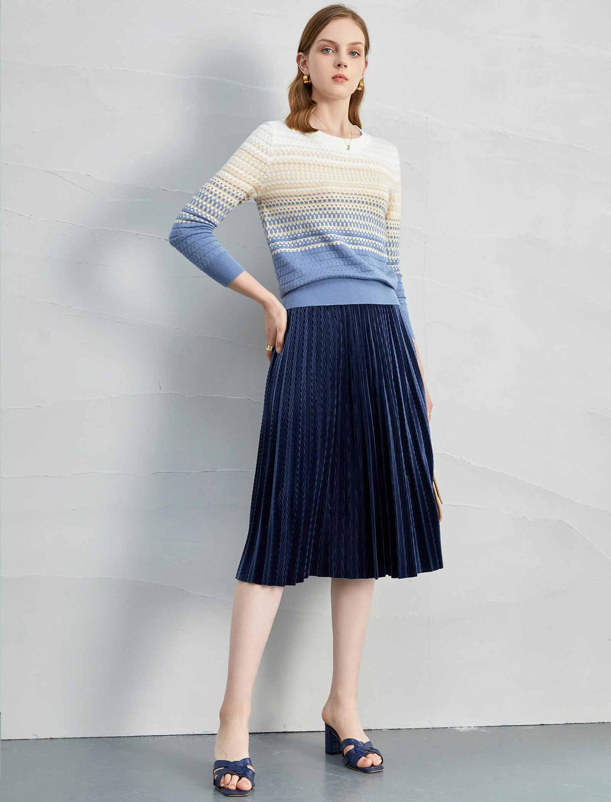 Solid Vintage Pleated A-Line Skirt