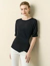 Boat Neck Ruched Sleeve Asymmetrical Top