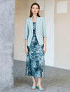 Light Mint One Button Roll Cuff 3/4 Sleeve Blazer