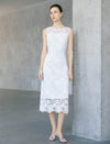 Sleeveless White Floral Crochet Lace Midi Dress