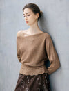 Wool Blend Ruched Boatneck Drop-Shoulder Sweater