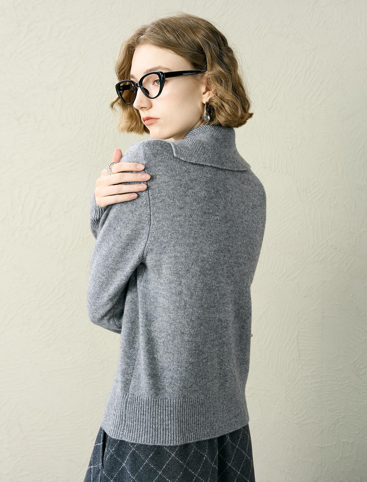 Asymmetric Collar 100% Wool Cardigan