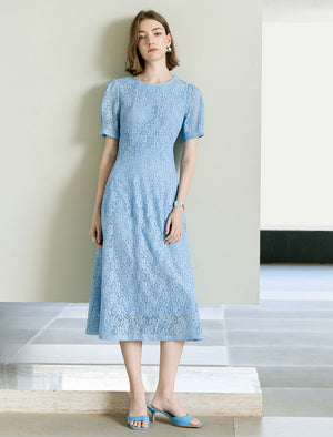 Light Blue Lace A-Line Midi Dress