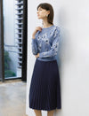 Navy High Waist Pleated Midi Skirt