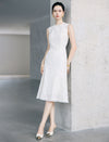 Cream Sequin Lace Sleeveless A-Line Midi Dress