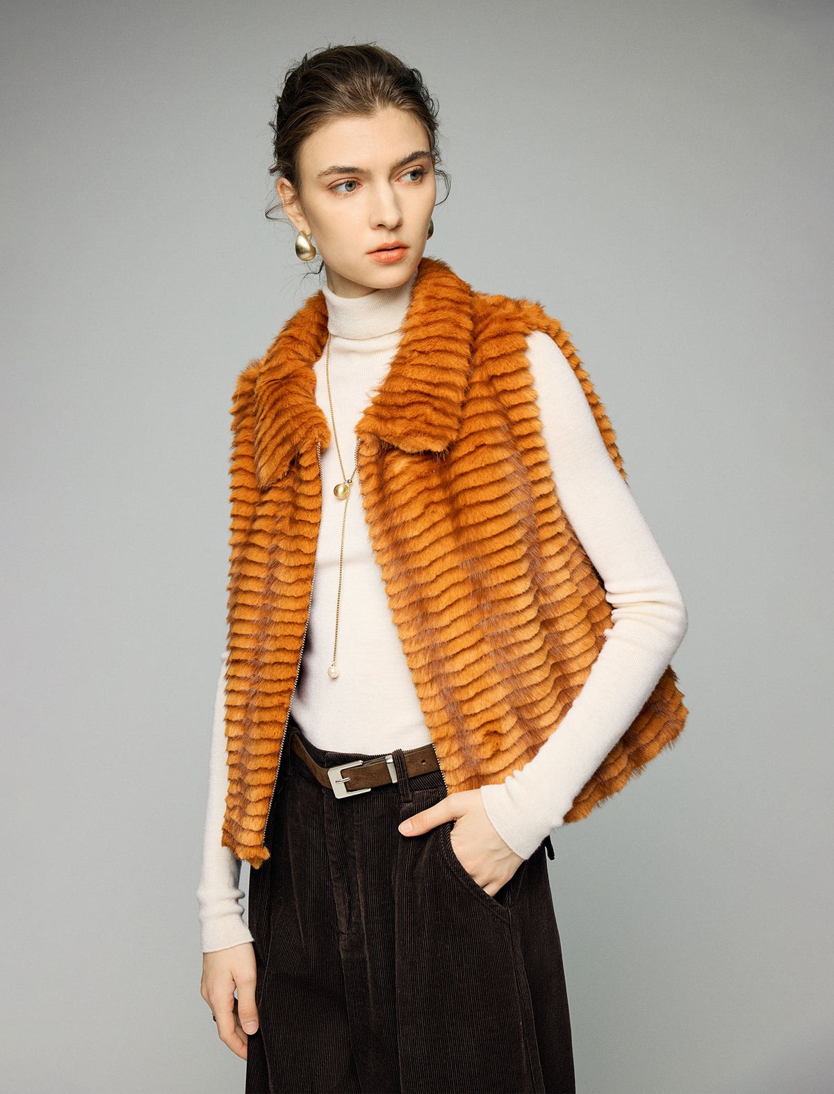 Striped Collared Sleeveless Cropped Vest
