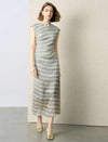 Tencel Linen Stripe Cap Sleeve Midi Dress