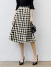High Waist Pleated Houndstooth Midi Skirt