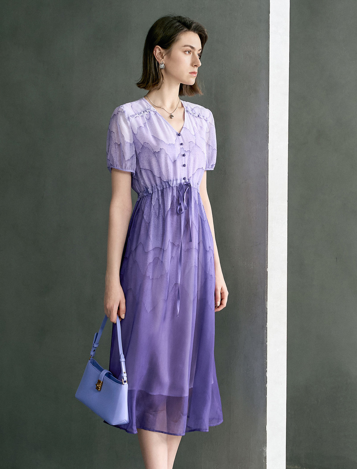 Purple Ombre Chiffon Midi Dress