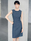 Sleeveless Tweed Midi Sheath Dress