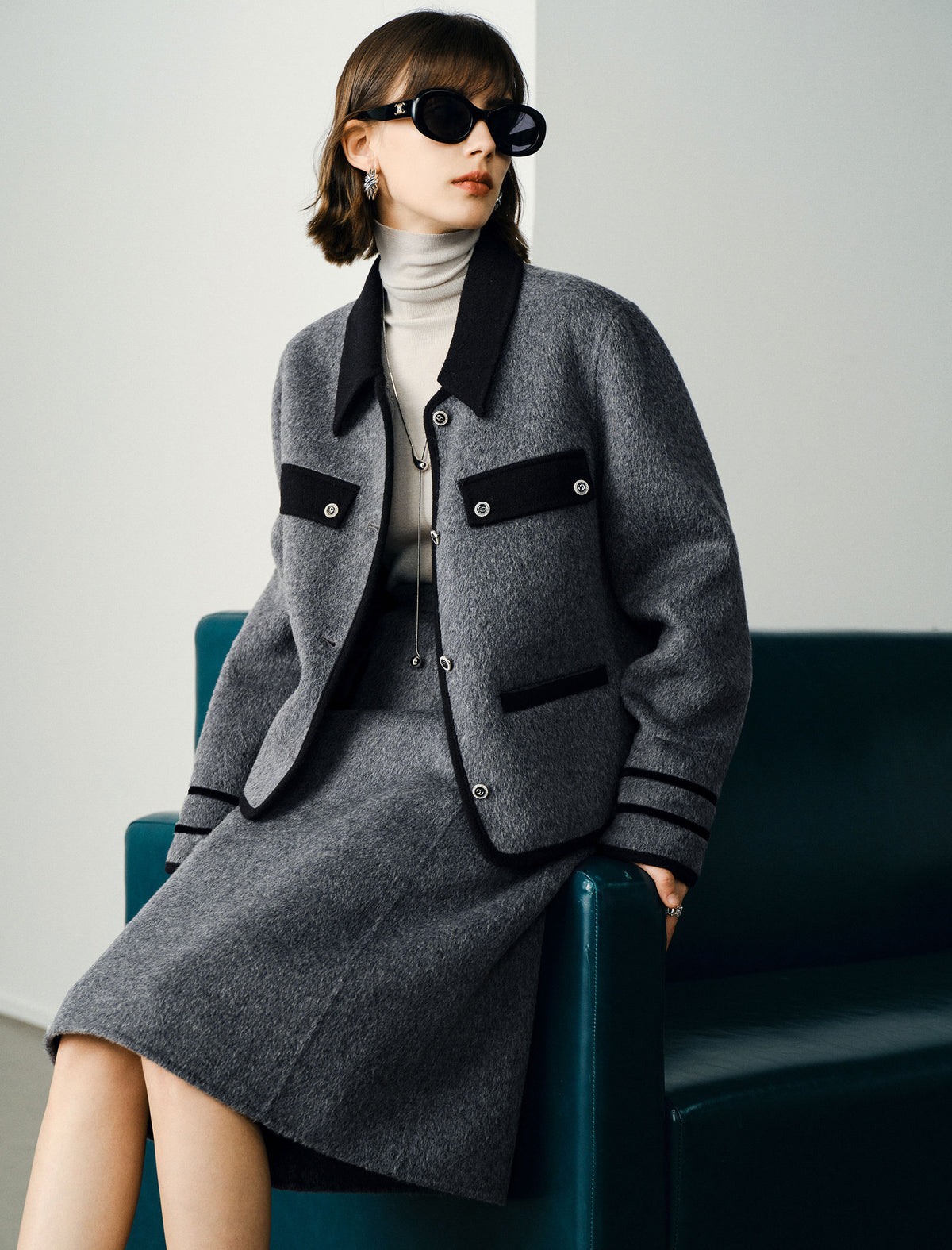 Wool Gray Lapel Short Coat