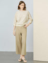 Tencel Khaki High Waisted Wide Leg Cropped Pants