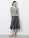 High Waist Grey Flared Midi A-Line Skirt