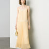 Chic Lace Embellished Pleated Slip Midi Dress - Beige