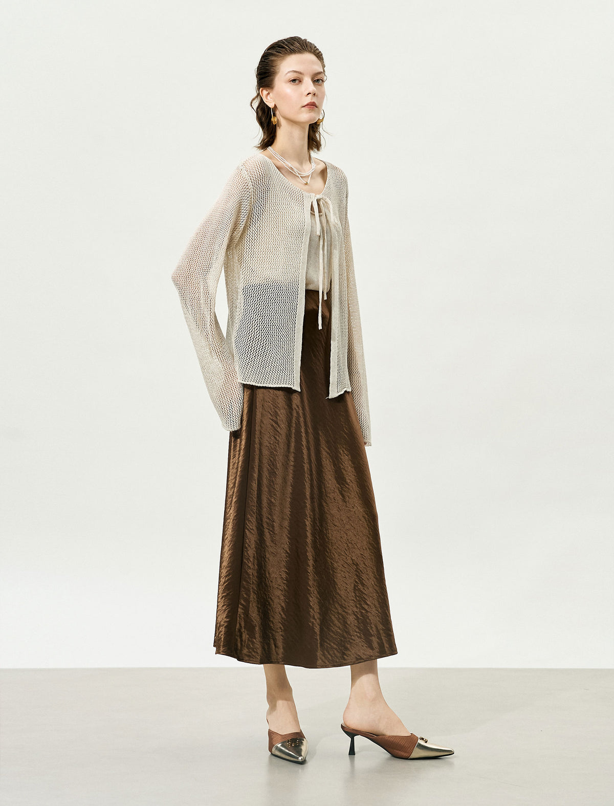 Textured Satin Midi Skirt