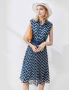 Striped Print Waist-Cinched Sleeveless A-Line Midi Dress