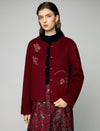Wool Blend Embroidered Crewneck Frog-Button Coat