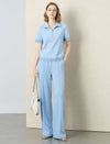 Light Blue Lace-Trim Polo Top