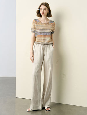 Colorful Striped Short Sleeve Knit Top