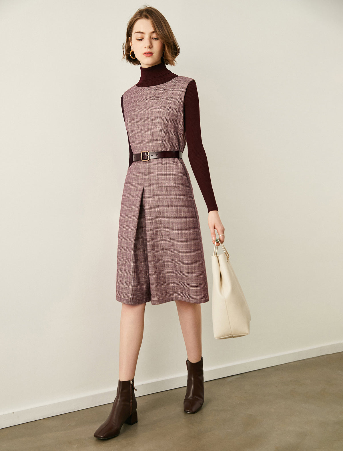Plaid Crewneck Sleeveless Dress