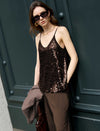 Sequin Front Adjustable Straps Chiffon Camisole